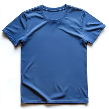 blue t shirt isolated on white background. blank blue shirt top view for fashion mockups and clothing designs. simple blue crewneck t shirt on white background flat lay photo