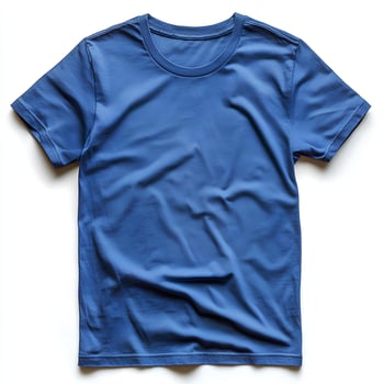 blue t shirt isolated on white background. blank blue shirt top view for fashion mockups and clothing designs. simple blue crewneck t shirt on white background flat lay photo