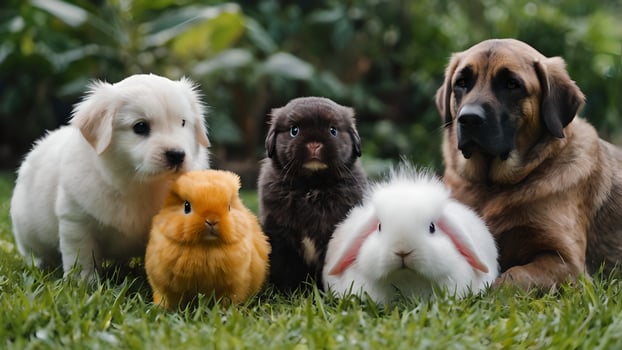 Adorable Pets Posing Together in a Lush Green Grassy Meadow photo