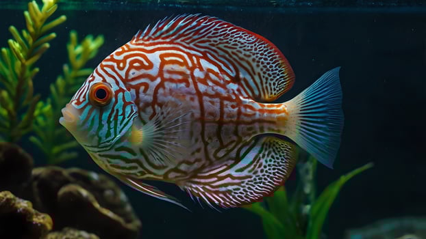 Vibrant Discus Fish with Intricate Patterns in an Aquarium photo