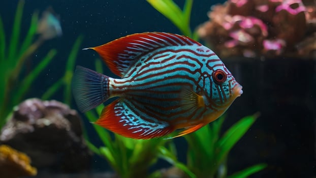 Vibrant Discus Fish Swimming in a Lush Aquarium photo