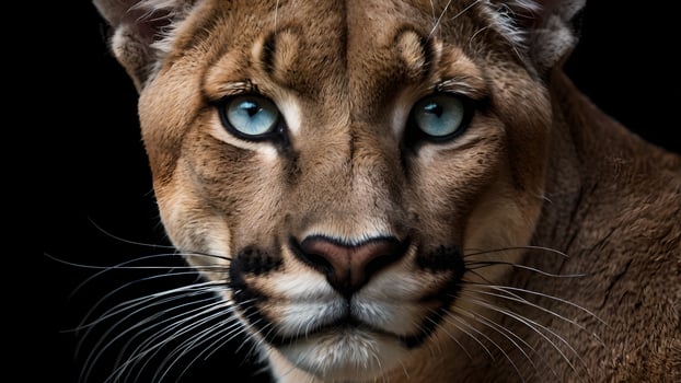 Majestic Puma Portrait Striking Blue Eyes Black Background photo
