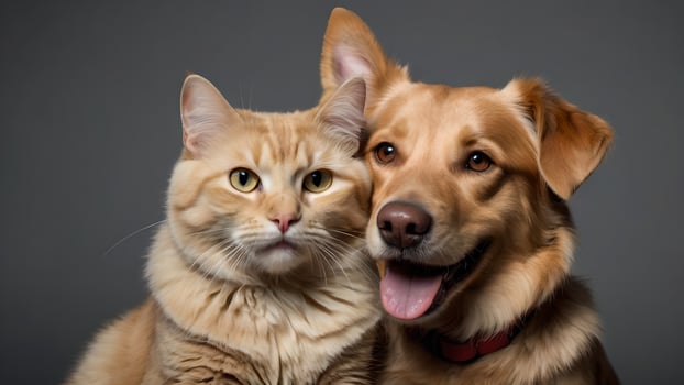 Adorable Golden Retriever and Ginger Cat Posing Together photo