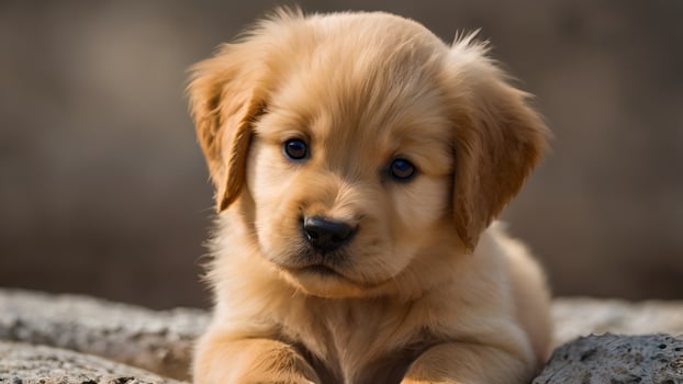 Adorable Golden Retriever Puppy Posing Outdoors photo