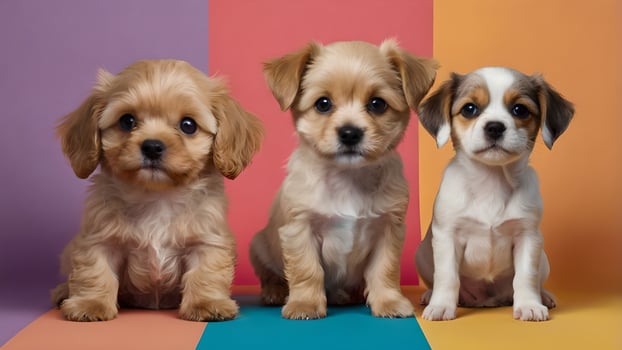 Adorable Puppies Posing Against Colorful Background photo