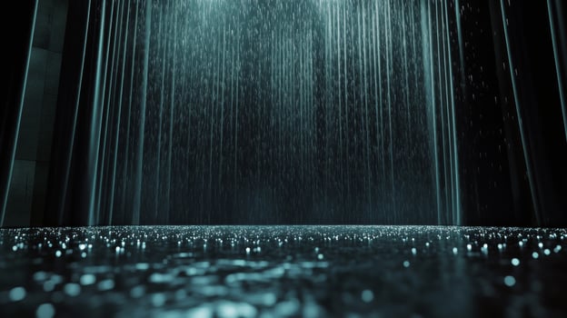 Dark space with heavy rain creating a moody atmosphere and reflective surface photo