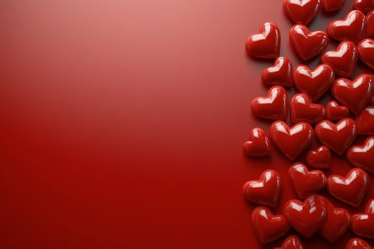 Red paper hearts scattered on a vibrant background for celebrations and events photo