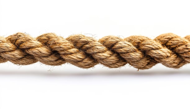 Tightly twisted natural fiber rope. A close-up of twisted natural fiber rope, highlighting its texture and strength for outdoor use. photo