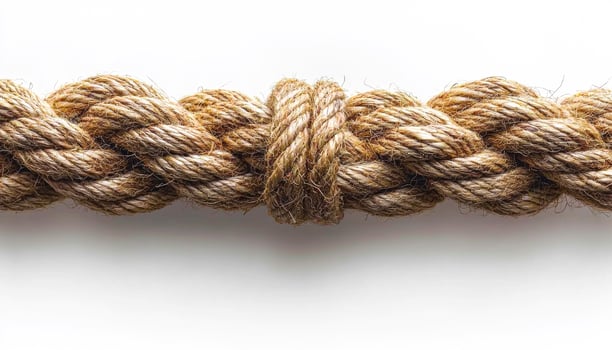 Braided natural fiber rope for durability. A close-up view showcases a strong, braided natural fiber rope designed for various applications. photo