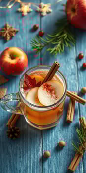 Warm apple cider with spices and garnishes in a cozy setting perfect for autumn gatherings and seasonal celebrations photo