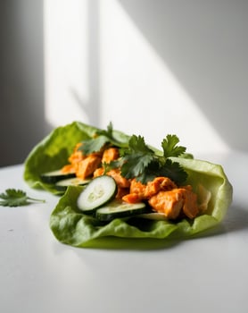 Buffalo Chicken Lettuce Wraps with Cucumber and Cilantro photo