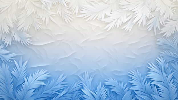 Frosted glass background with blue and white leaves photo