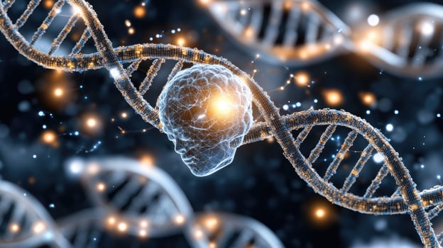 The brain and dna are shown in this image photo