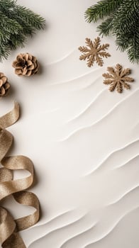Christmas background with gold ribbon and fir branches photo