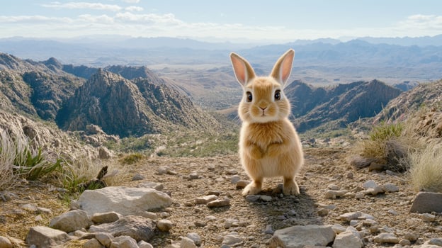 A small rabbit standing on top of a rocky hill photo
