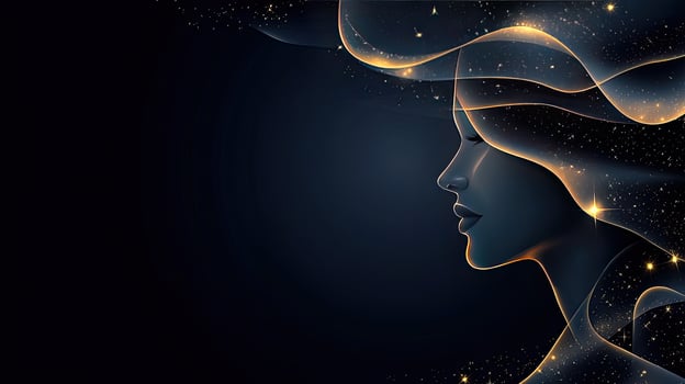 Abstract woman profile with glowing stars and light photo