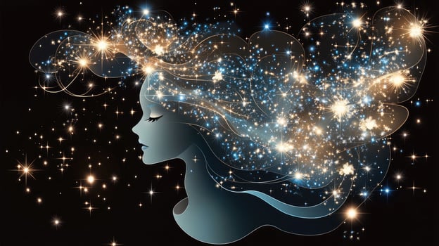 The woman is surrounded by stars and stars photo