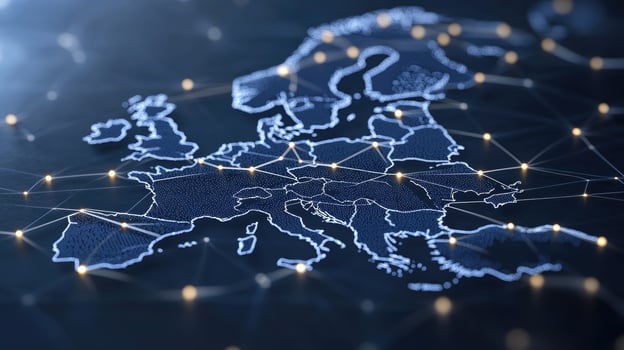 European union map with connected network concept photo
