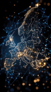 European union map with connected network and lights photo
