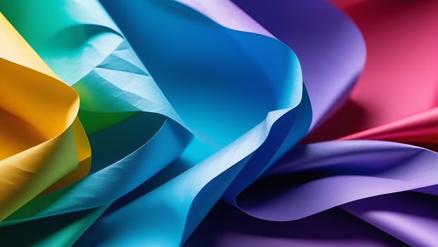 Abstract background of light bright crumpled to center paper, pink, yellow, blue and orange paper, photo