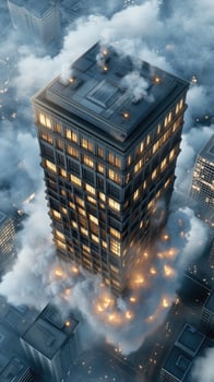 A skyscraper is surrounded by clouds photo