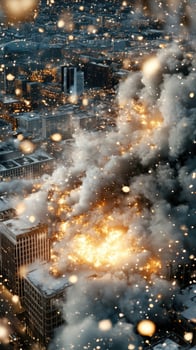 A city is covered in smoke and fire photo