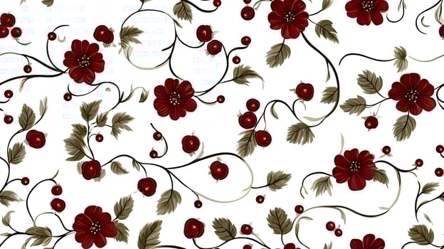 A floral pattern with red flowers and leaves photo
