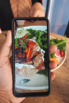 Mobile Photograph of a Delicious Meal on a Wooden Dining Table photo