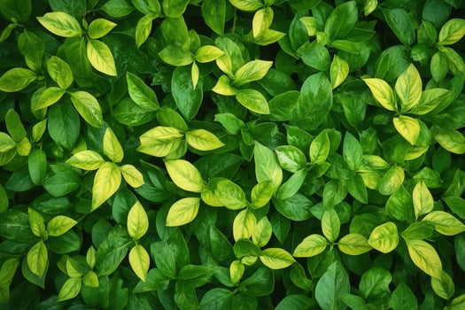 Lush green leaves with varying shades of yellow. photo