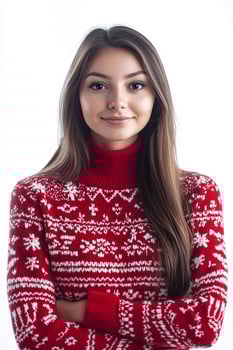 A beautiful young woman in a red sweater photo