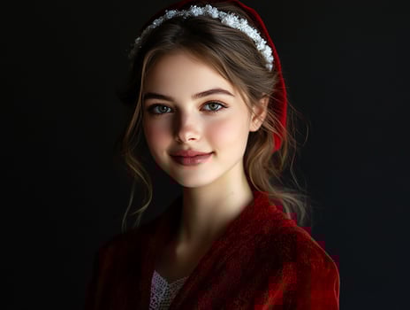 Beautiful young woman in red velvet robe and tiara photo