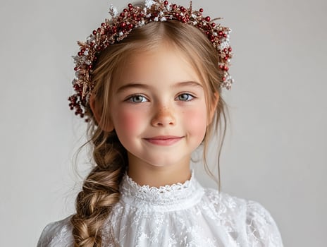 A little girl with braided hair wearing a flower crown photo