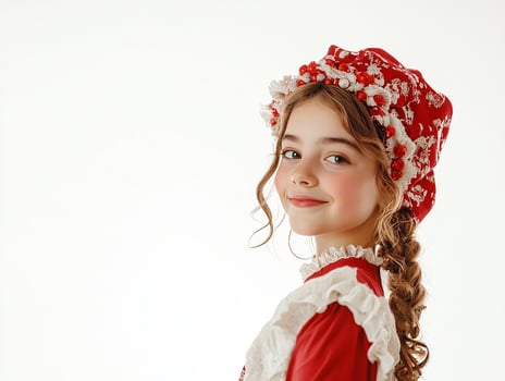 A little girl in a red dress and bonnet photo