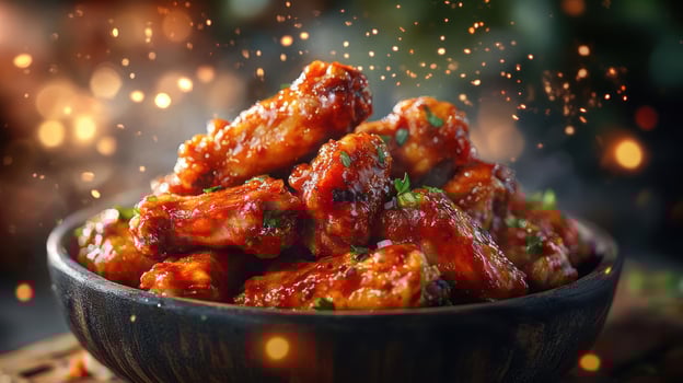 Chicken wings with a flavorful red sauce, ready to be savored. photo