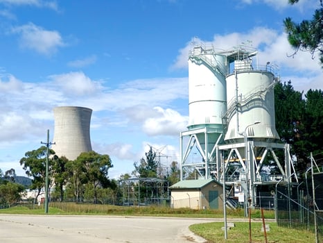Geothermal power plant building and blue sky photo