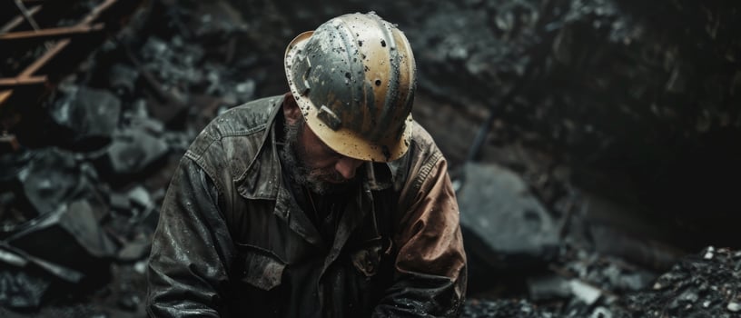 A man in a hard hat is working in a coal mine photo