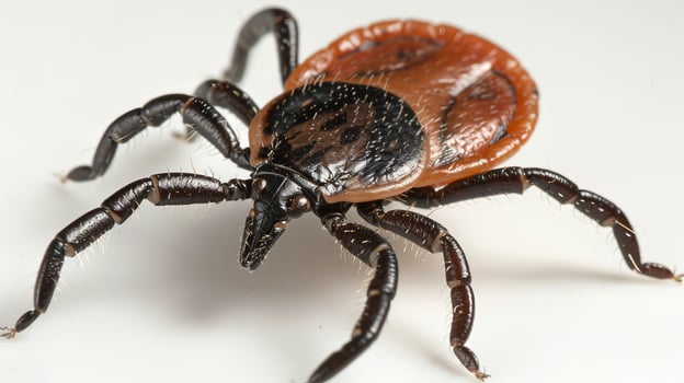 Tick - small arachnid parasite that sucks blood from animals and humans photo