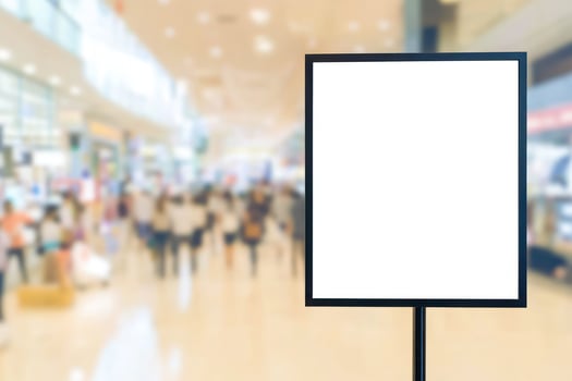 Blank Sign Mockup in Busy Shopping Mall Background photo