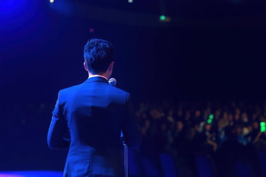 Businessman Speaker at Conference Audience Presentation Motivational photo