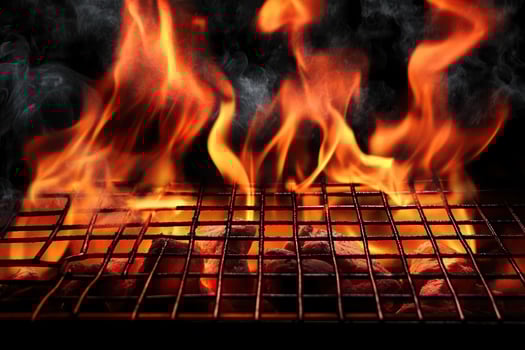 Fiery BBQ Grill Hot Coal Briquettes Burning Flames Summer Cookout photo