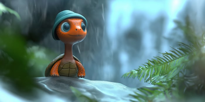 Cute turtle in a hat, enjoying nature photo