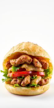 Juicy chicken sandwich layered with fresh vegetables and creamy sauce ready to be enjoyed photo