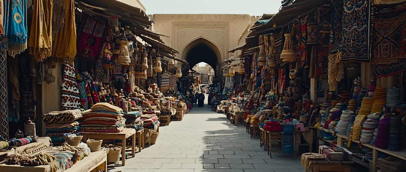 Colorful Moroccan Souk Marketplace with Traditional Crafts and Goods for Sale photo