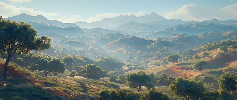 Breathtaking Autumn Landscape with Misty Mountains and Lush Valleys in Serene Countryside photo