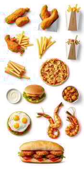 Delicious assortment of fried and fast food including chicken, fries, pizza, and seafood enjoyed at any gathering or celebration photo