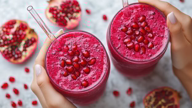 Enjoying vibrant berry smoothies in cozy hands during a chilly day photo
