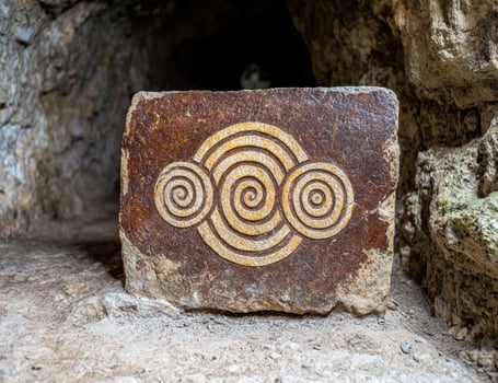 ancient spiral symbol carved on stone photo