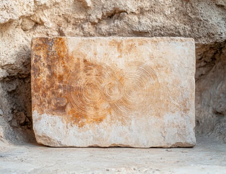 Ancient carved stone with spiral patterns photo