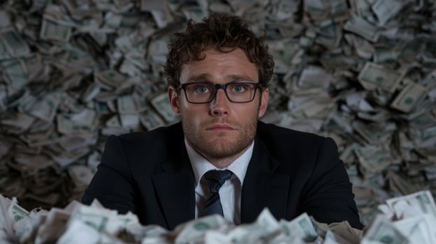 businessman surrounded by money photo