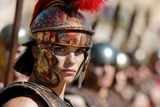Fierce warrior in battle worn armor photo